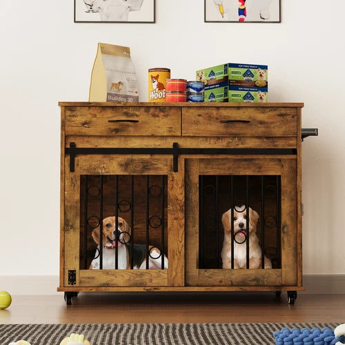 39-Inch Wooden Dog Crate - Furniture-Style End Table Kennel