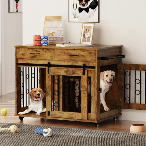 39-Inch Wooden Dog Crate - Furniture-Style End Table Kennel